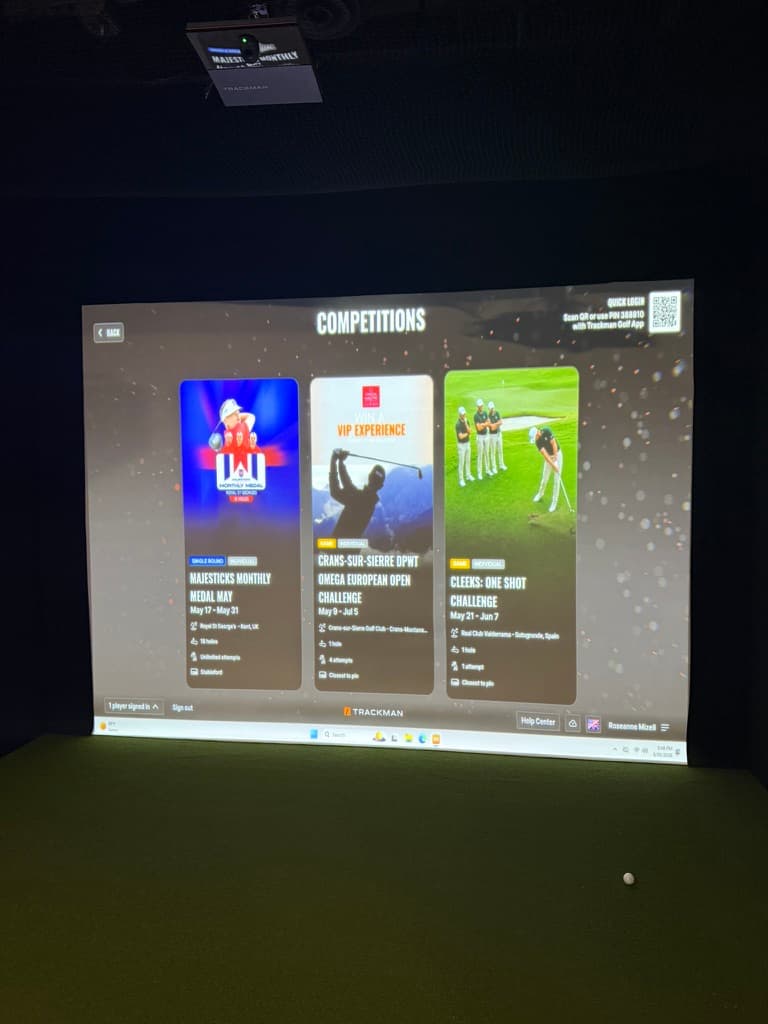 TrackMan competition leaderboard on a simulator screen